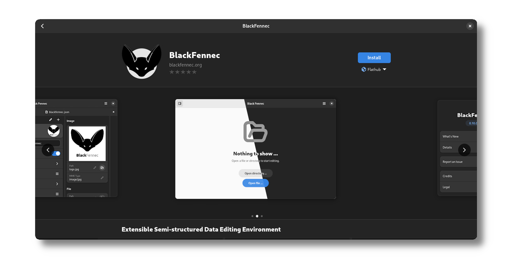 Screenshot of Black Fennec in the GNOME Software application